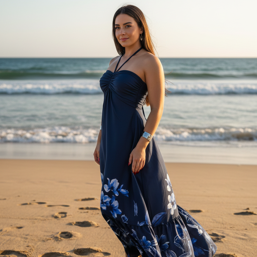 Vestido Longo Florido Bleu Jardin