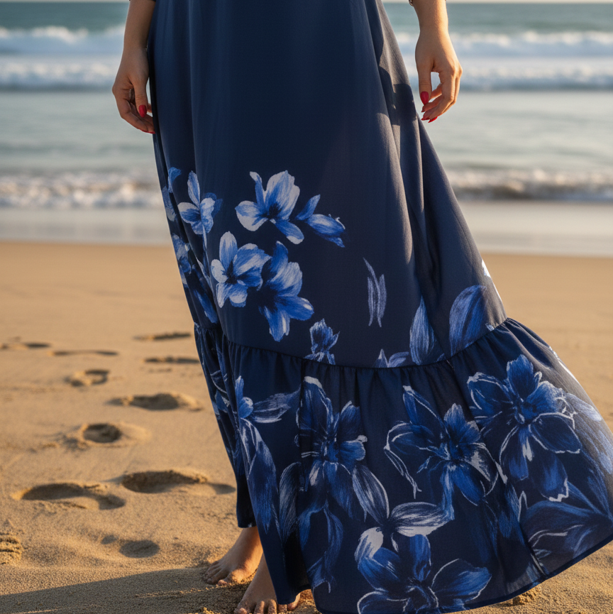 Vestido Longo Florido Bleu Jardin