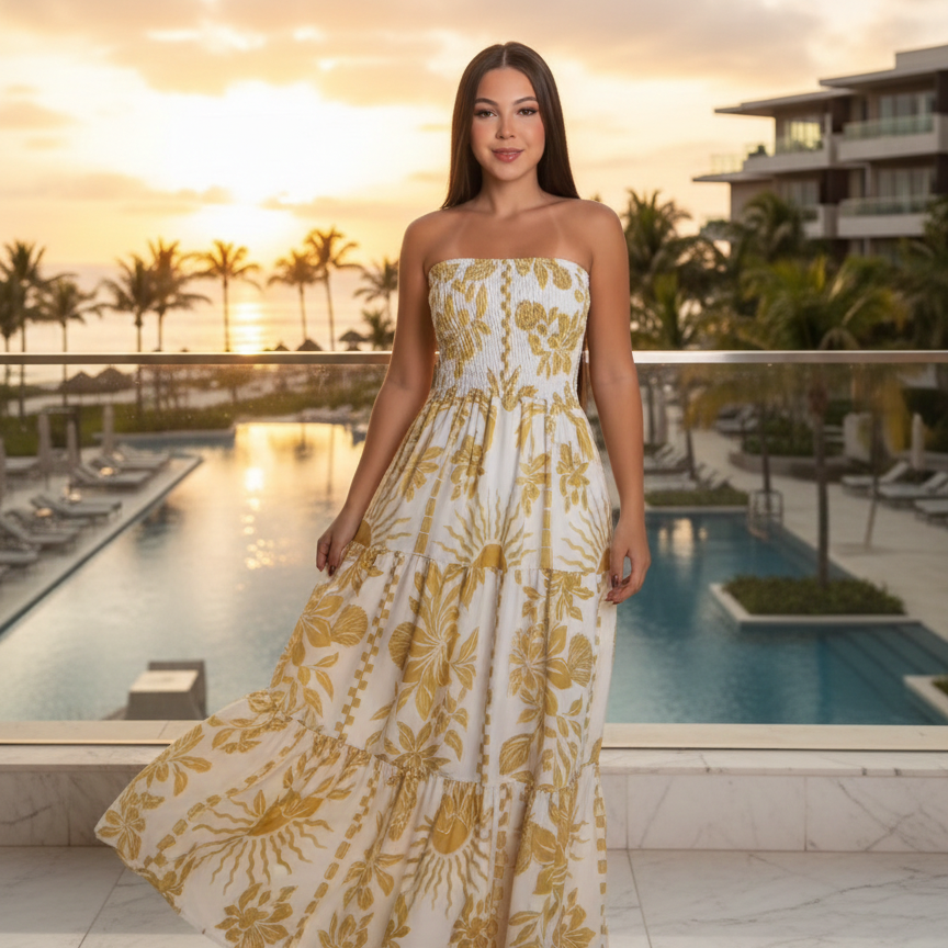 Vestido Longo Gold Étoile Noire