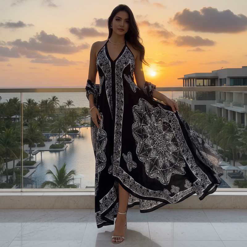 Vestido Longo Preto Silhouette de Soie